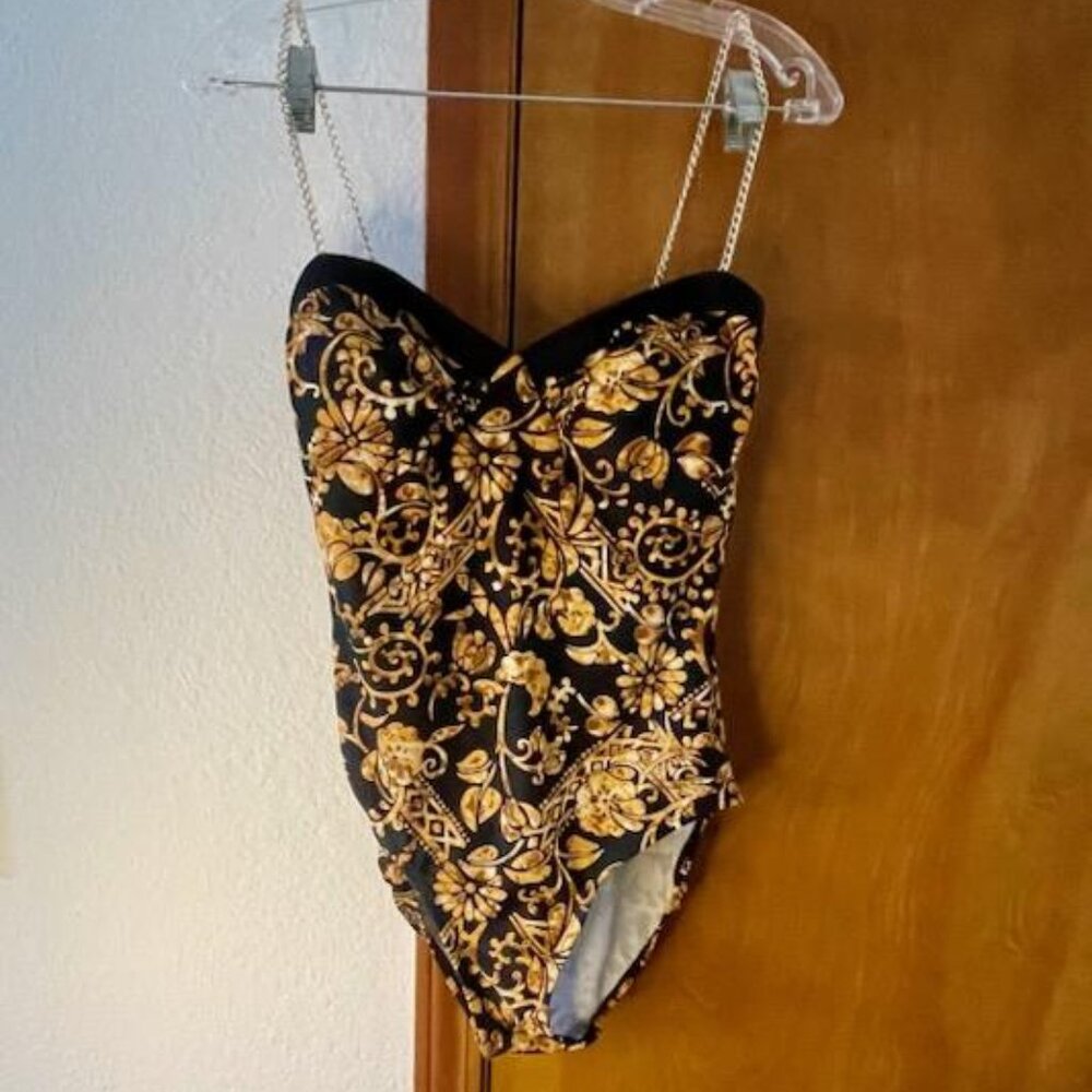 Beach Bay Swimsuit, -Black & Gold, Size 12